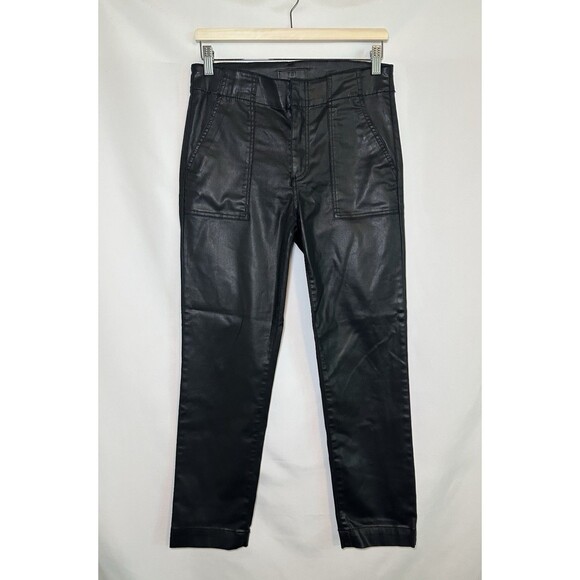 Kut from the Kloth Faux Black Leather Reese Ankle Straight Pants City Women 8 - Picture 1 of 10